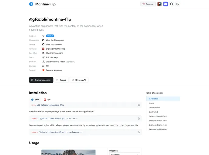 screenshot of Mantine Flip