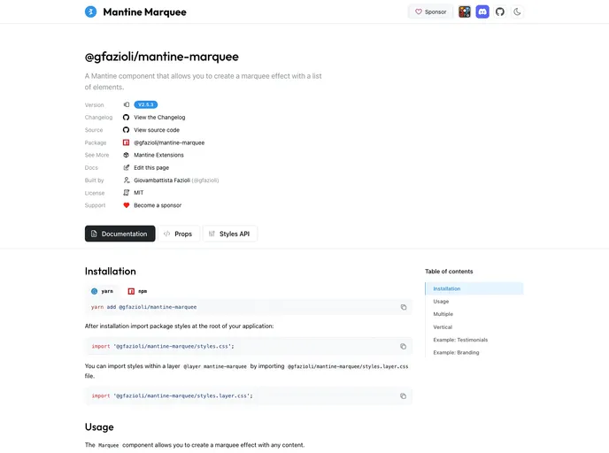 screenshot of Mantine Marquee