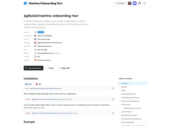 screenshot of Mantine Onboarding Tour