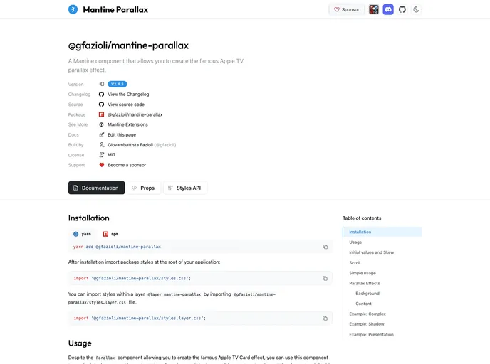 screenshot of Mantine Parallax