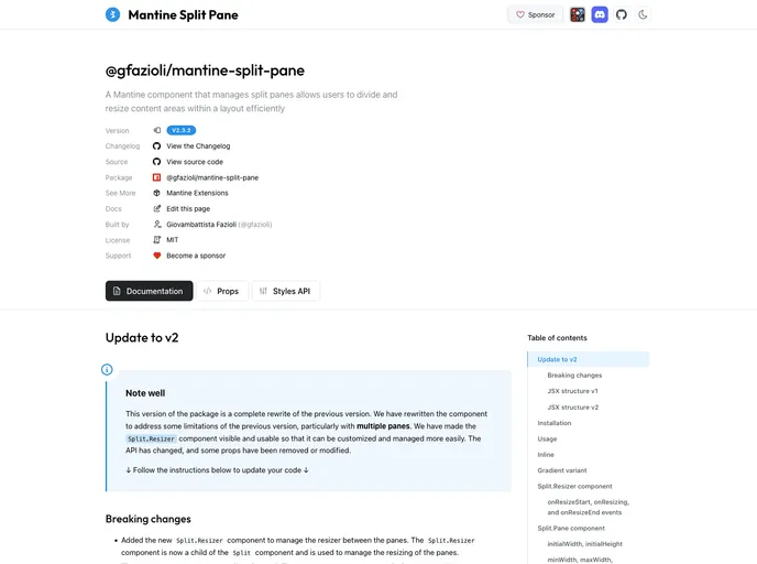 screenshot of Mantine Split Pane