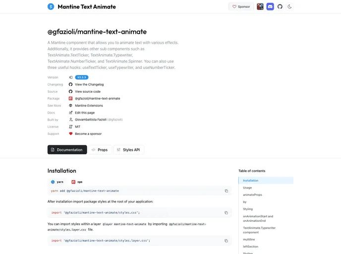 screenshot of Mantine Text Animate