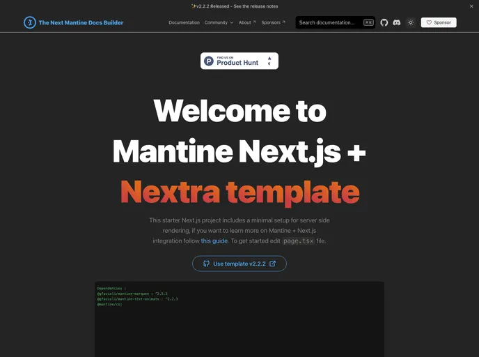 screenshot of Next App Nextra Template