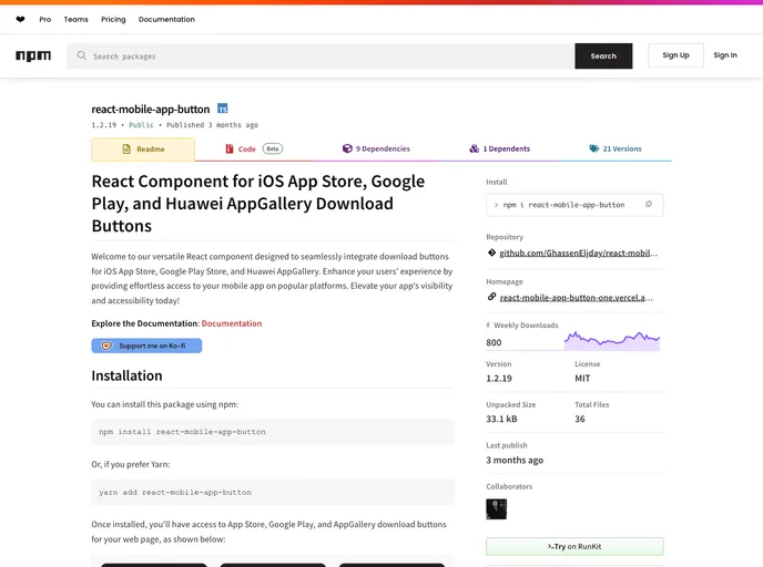 screenshot of React Mobile App Button
