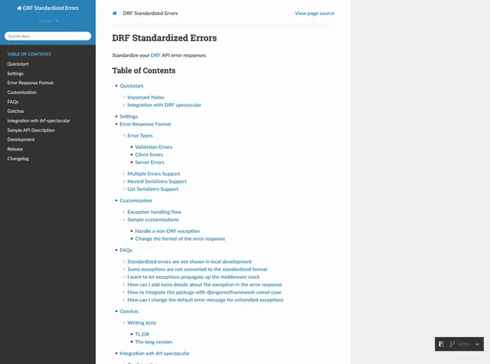screenshot of Drf Standardized Errors
