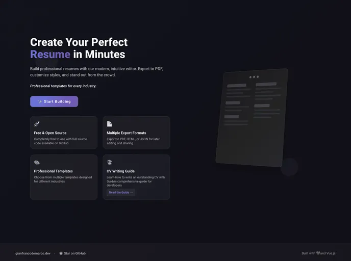 screenshot of Resume Builder