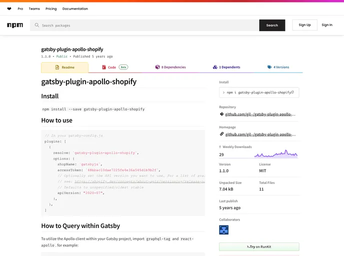 screenshot of Gatsby Plugin Apollo Client