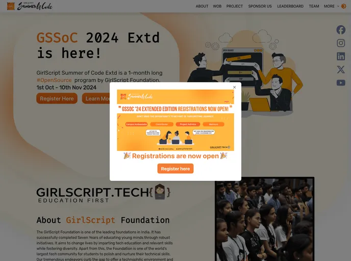 screenshot of Gssoc Website New
