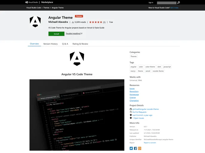 screenshot of Angular Vscode Theme