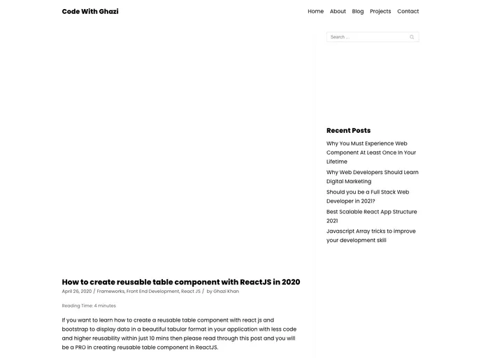 screenshot of React Reusable Table Component