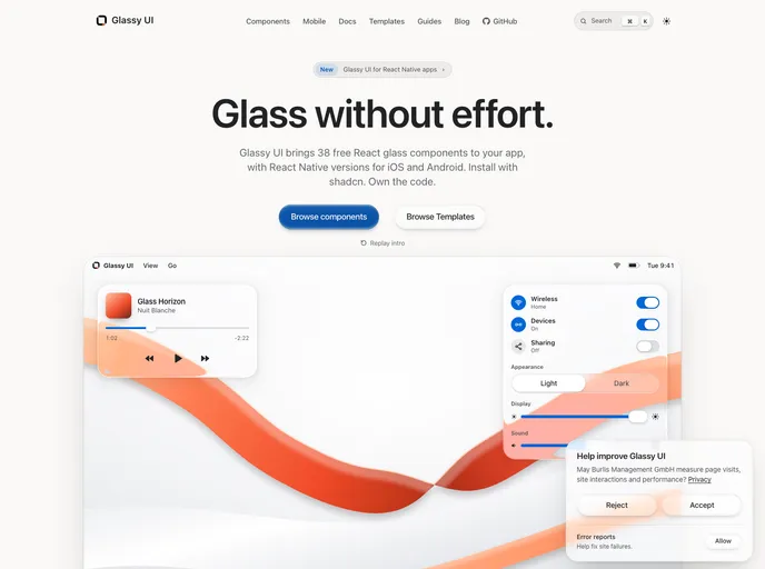 Glassy UI screenshot