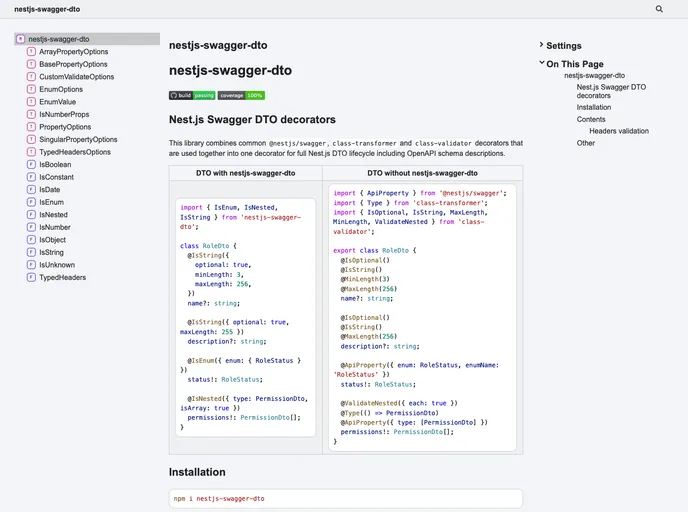 screenshot of Nestjs Swagger Dto