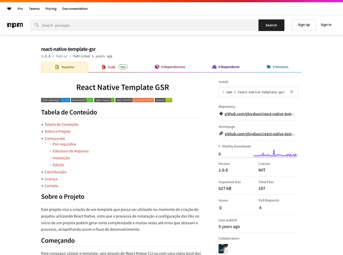screenshot of React Native Template Gsr