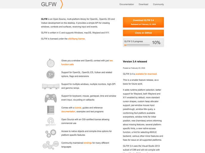 screenshot of Glfw.github.io
