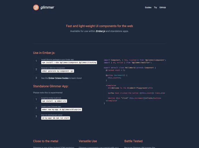 screenshot of Glimmer Website