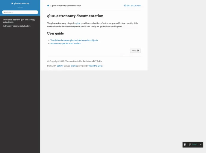 screenshot of Glue Astronomy