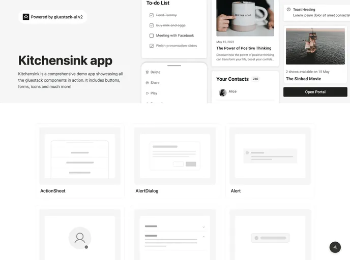 screenshot of Kitchen Sink Gluestack UI V2
