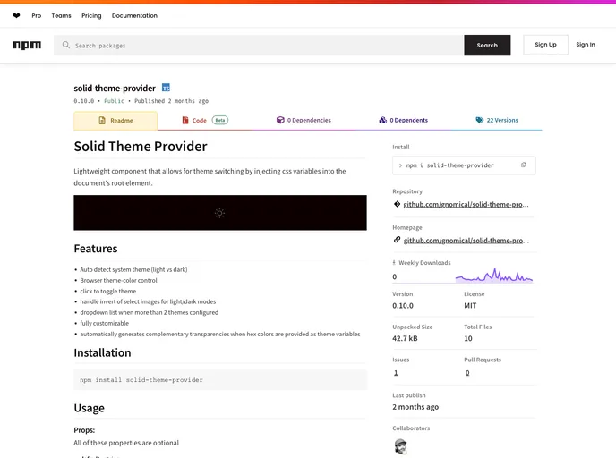 screenshot of Solid Theme Provider