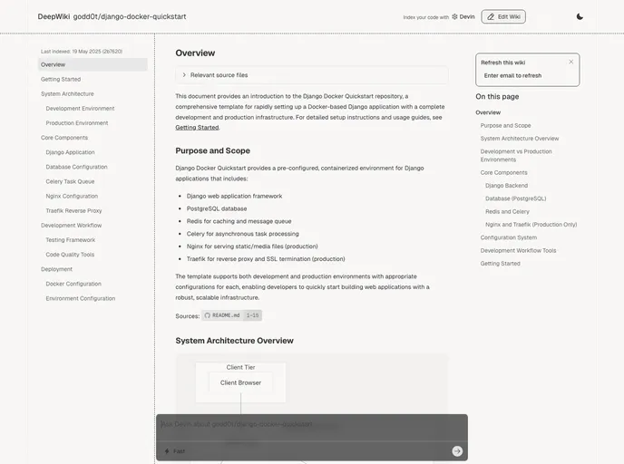 screenshot of Django Docker Quickstart
