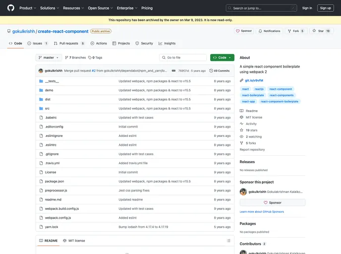 screenshot of Create React Component