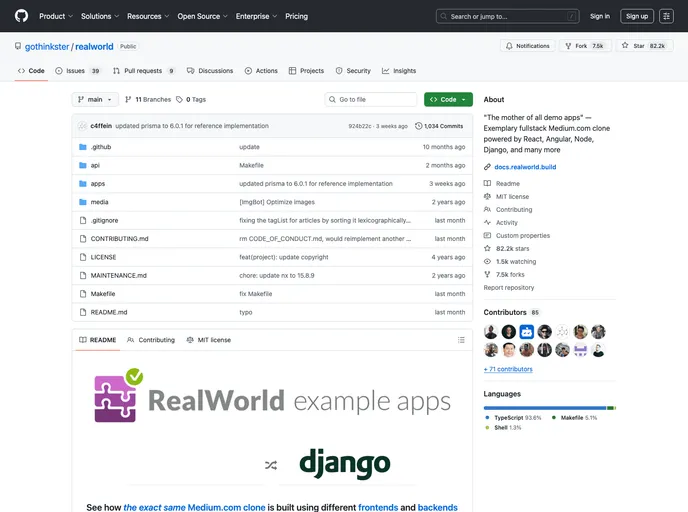 screenshot of Golang Gin Realworld Example App