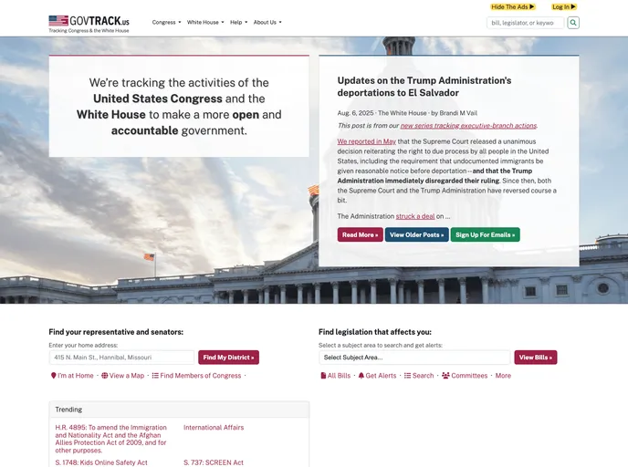 screenshot of Govtrack.us Web
