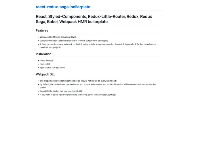 screenshot of React Redux Saga Boilerplate