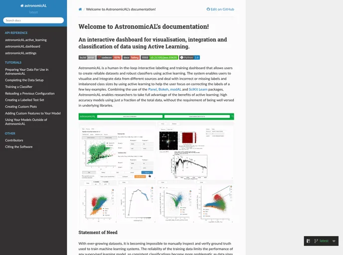 screenshot of AstronomicAL