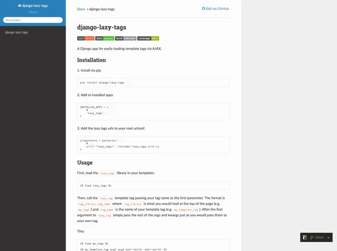 screenshot of Django Lazy Tags