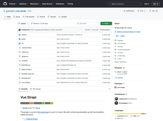 screenshot of Vue Strapi