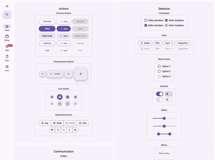 screenshot of Material Web Components React