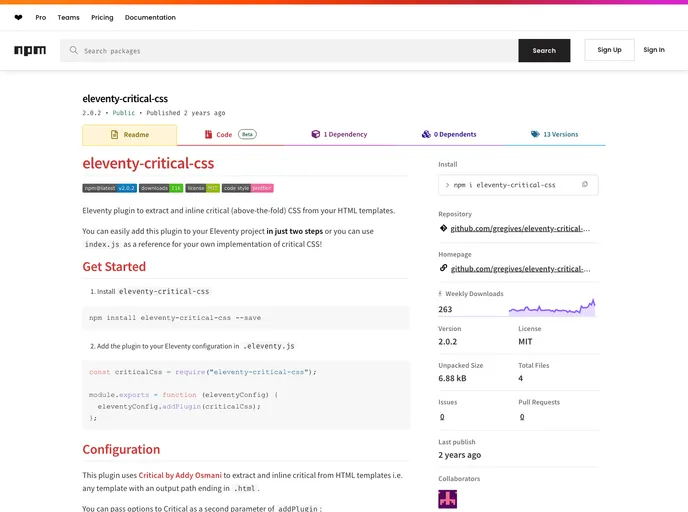 screenshot of Eleventy Critical Css