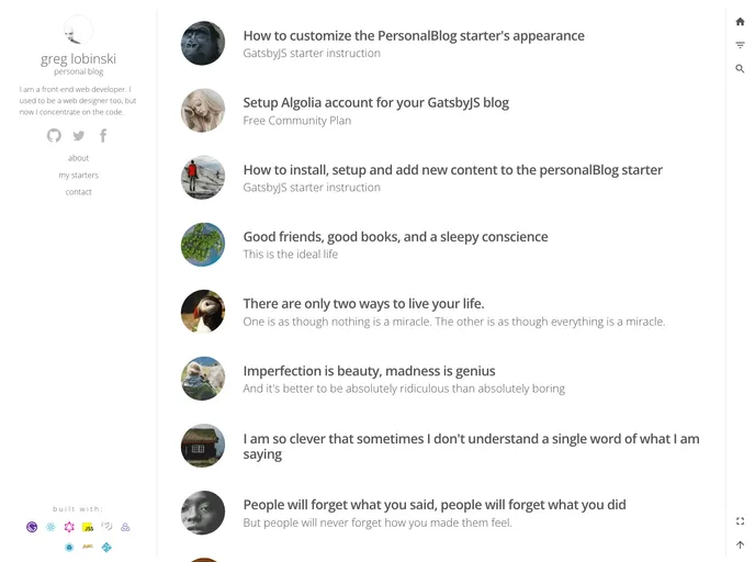 screenshot of Gatsby Starter Personal Blog