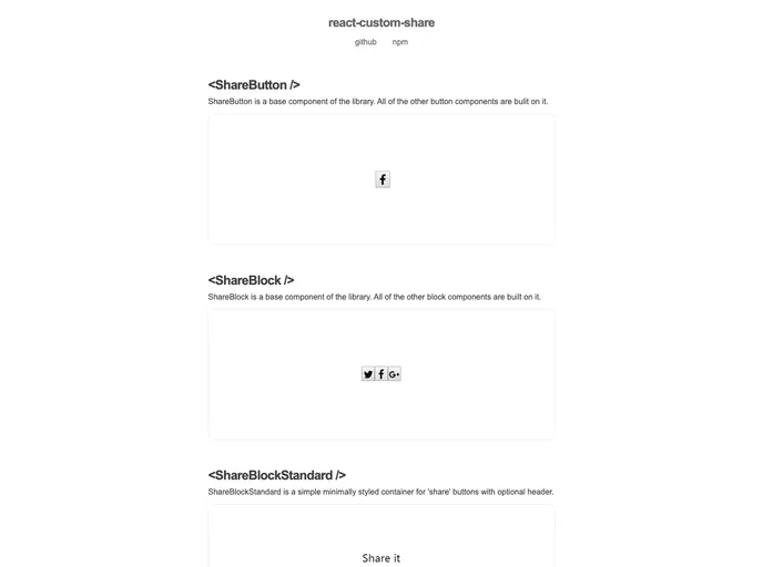 screenshot of React Custom Share