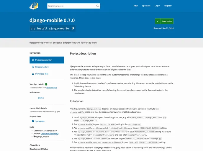 screenshot of Django Mobile