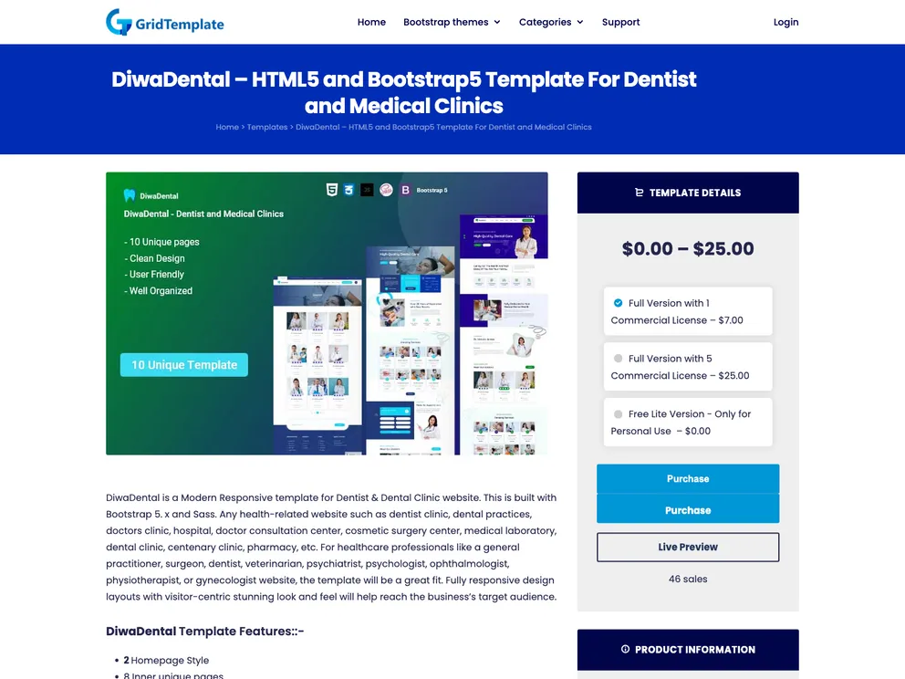 DiwaDental HTML5 And Bootstrap5 Template For Dentist And Medical Clinics screenshot