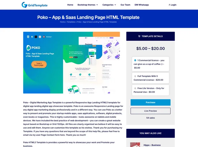 Poko App Saas Landing Page HTML Template screenshot