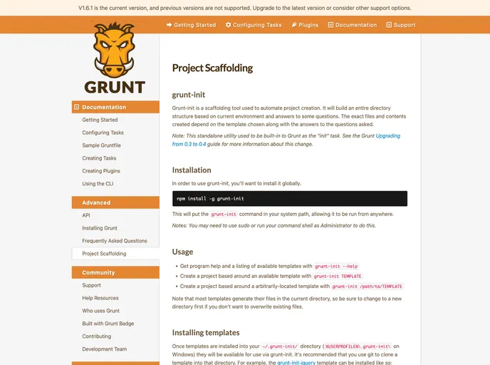 screenshot of Grunt Init