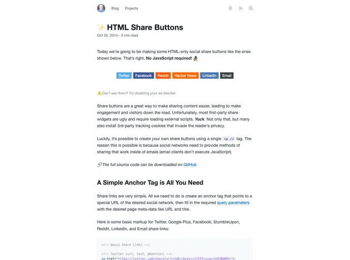 screenshot of Html Share Buttons