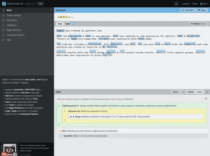 screenshot of Regexr