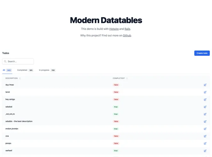 Modern Datatables screenshot