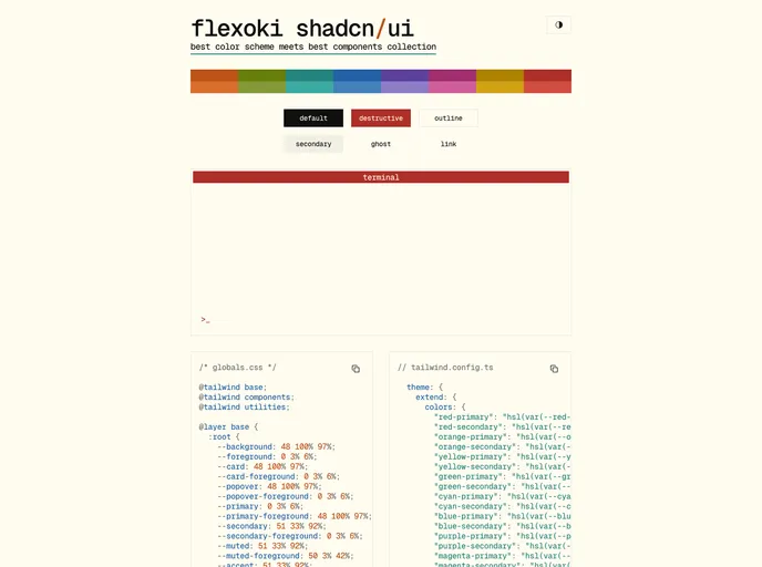 screenshot of Flexoki Shadcn UI