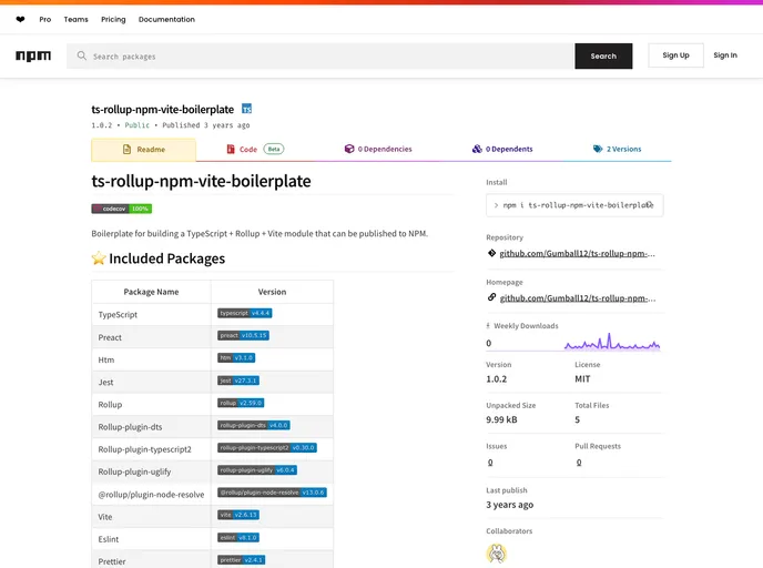 screenshot of Ts Rollup Npm Vite Boilerplate