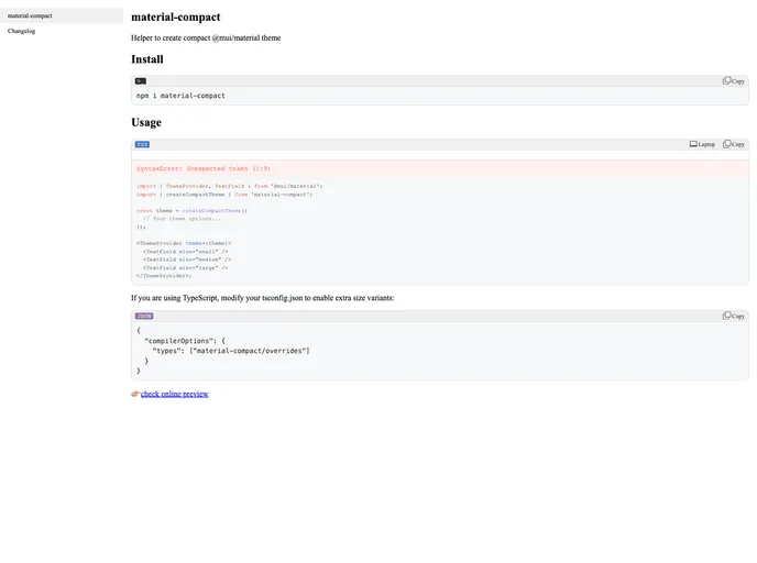 screenshot of Material Compact