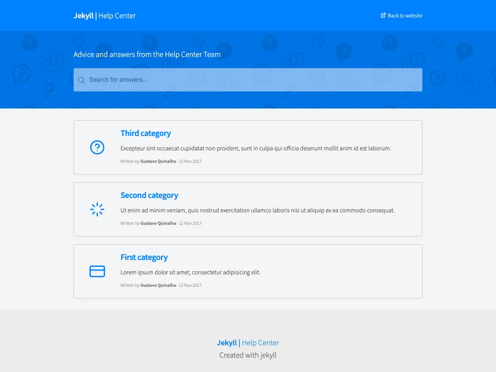 screenshot of Jekyll Help Center Theme