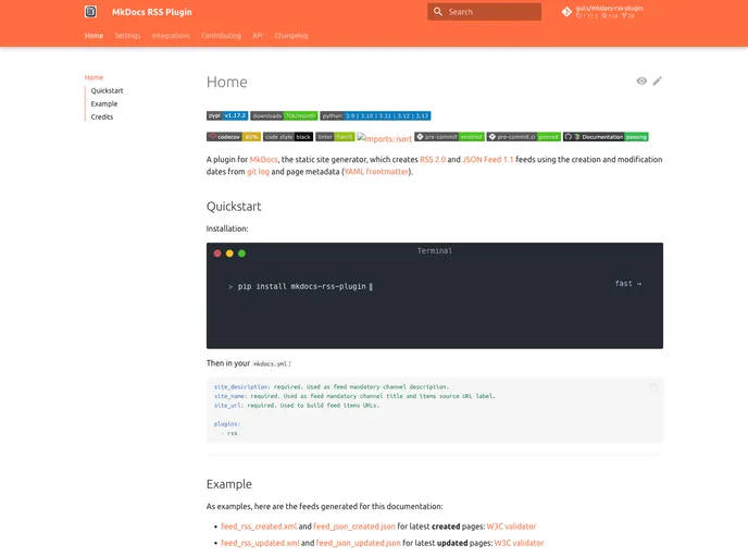 screenshot of Mkdocs Rss Plugin