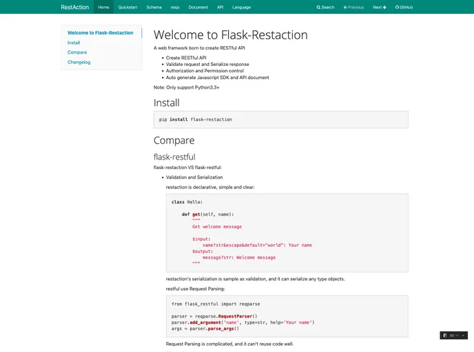 screenshot of Flask Restaction
