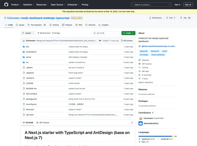 screenshot of Nextjs Dashboard Antdesign Typescriopt