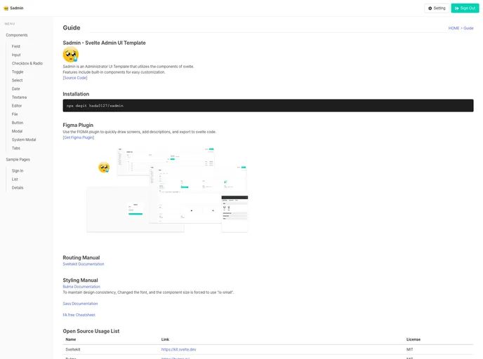 screenshot of Sadmin