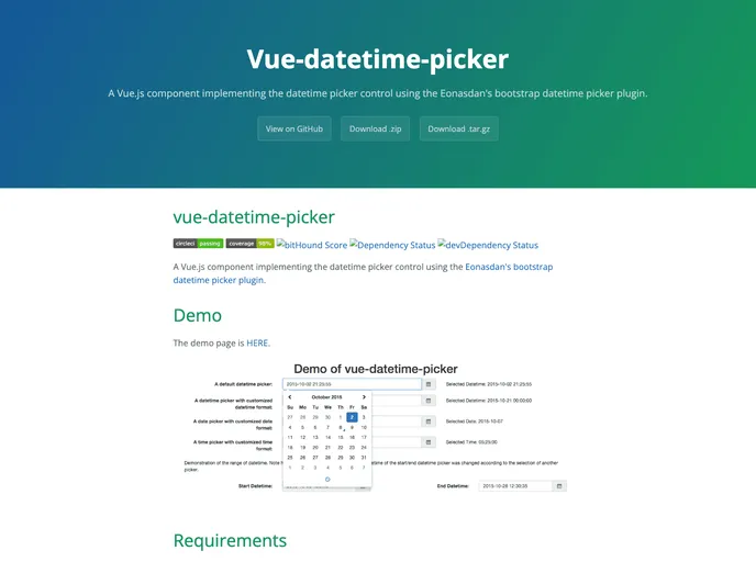 screenshot of Vue Datetime Picker